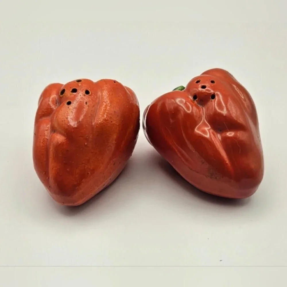 Vintage Red Bell Pepper Salt and Pepper Shakers Ceramic Farmhouse Set